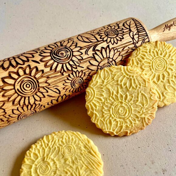 SUNFLOWER FIELD Embossed Rolling Pin for Ceramic. Clay Roller and Ceramic Stamp